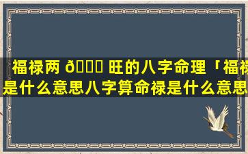 福禄两 🐅 旺的八字命理「福禄是什么意思八字算命禄是什么意思」